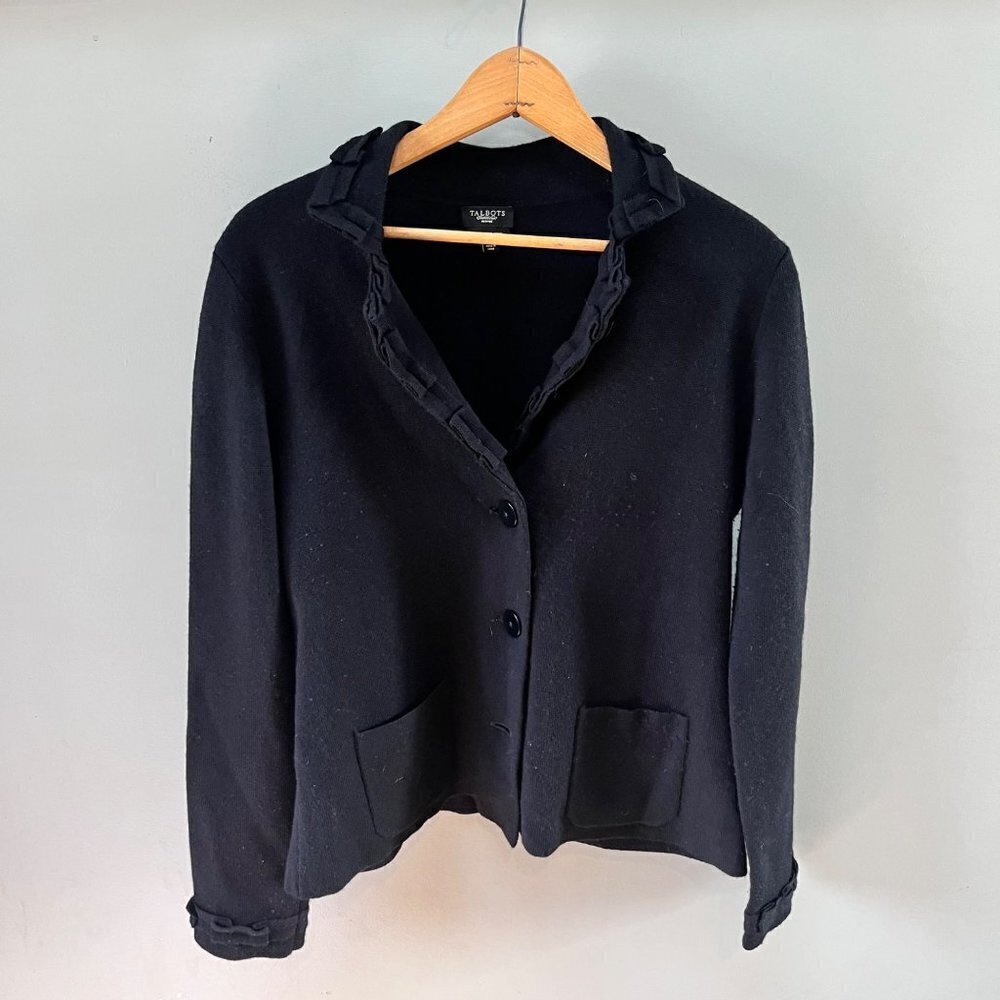 Talbots 100% Merino Wool Black Button Front Cardigan Sweater- Size M